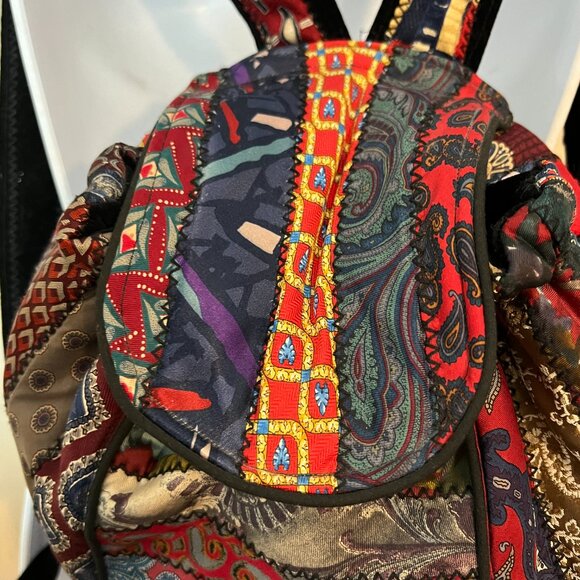 Upcycled  Handmade VIntage Silk Ties Backpack Boho Festival - Picture 4 of 10